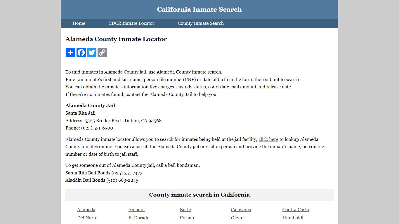 Alameda County Inmate Locator
